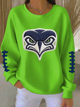 Women's Football Printed Knit Crew Neck Long-Sleeved Top