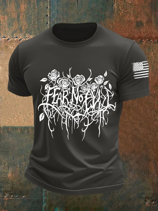 Men's Fear No Evil Gothic Christian Print Round Neck T-Shirt
