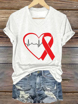 Women's Casual Heart Disease Awareness Printed Short-Sleeve T-Shirt