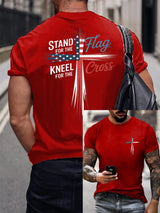 🔥Hot Sale Picks 🔥Men's Stand For Flag Kneel For The Cross Print T-Shirt