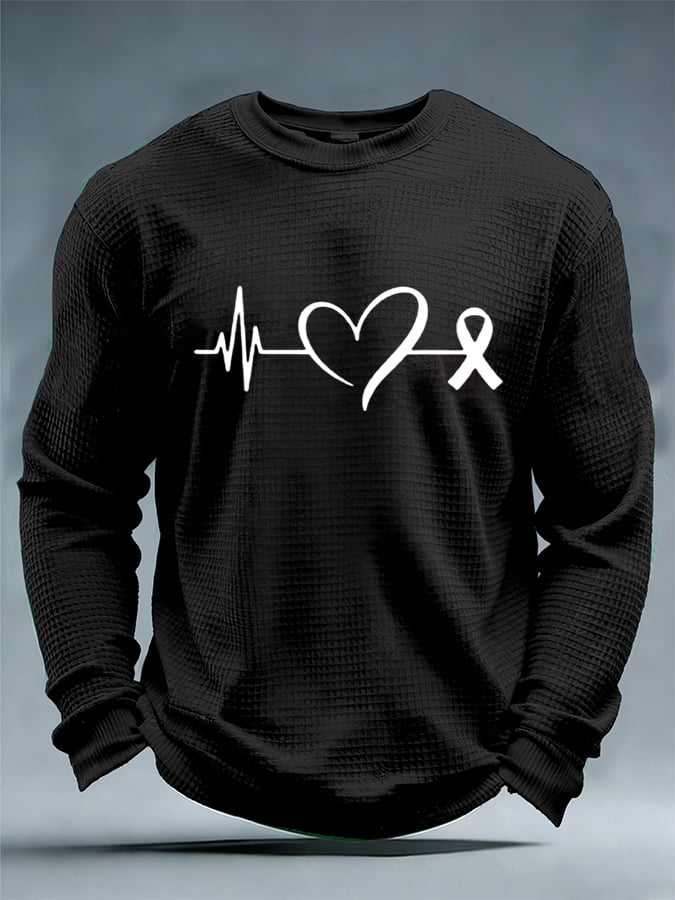 Men's casual heart disease awareness waffle-knit T-shirt