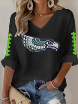 Women's Football Print Waffle Long Sleeve T-Shirt