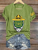 V-Neck Retro Resist Save The Forest Service Print T-Shirt