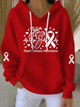 Women's Heart Disease Awareness Print Long-Sleeve Hooded Sweatshirt