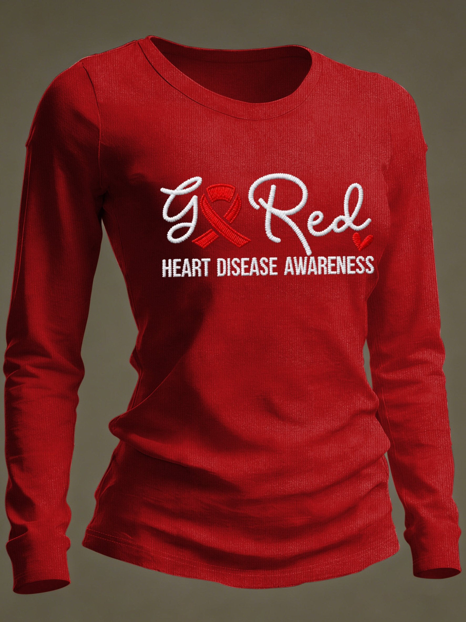Women's Casual Heart Disease Awareness Print Long-Sleeve T-Shirt