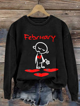 Women's Casual Heart Disease Awareness In February Wear Red Printed Long-Sleeve Sweatshirt