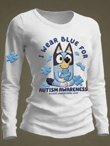 Women's Retro I Wear Blue For Autism Awareness   Print Shirt