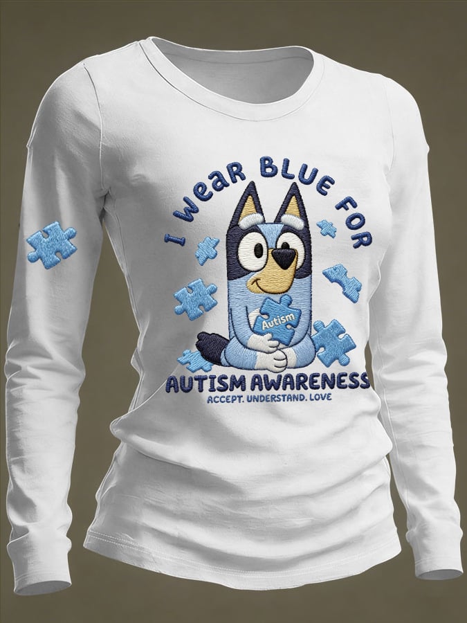 Women's Retro I Wear Blue For Autism Awareness   Print Shirt