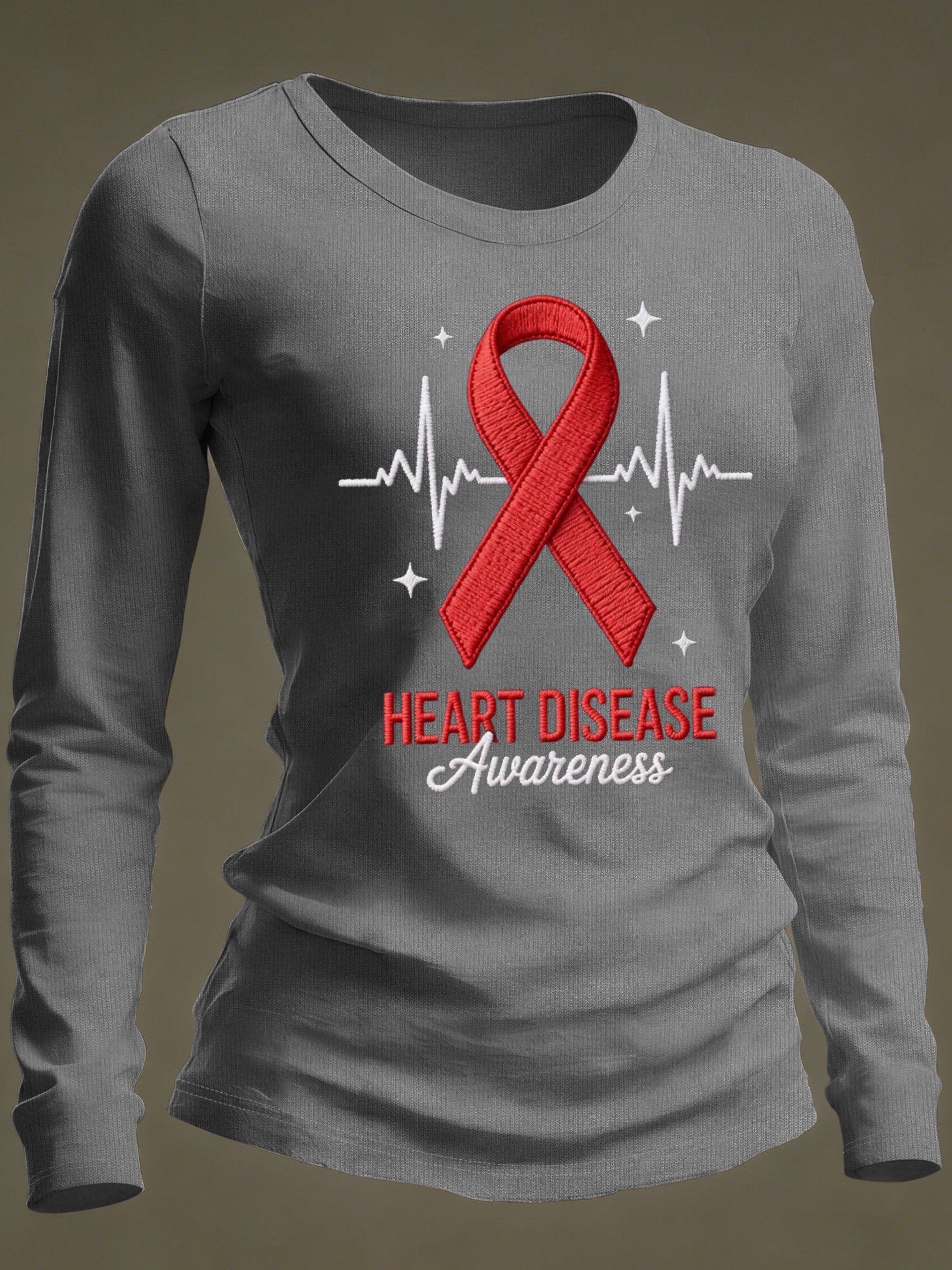 Women's Casual Heart Disease Awareness Print Long-Sleeve T-Shirt