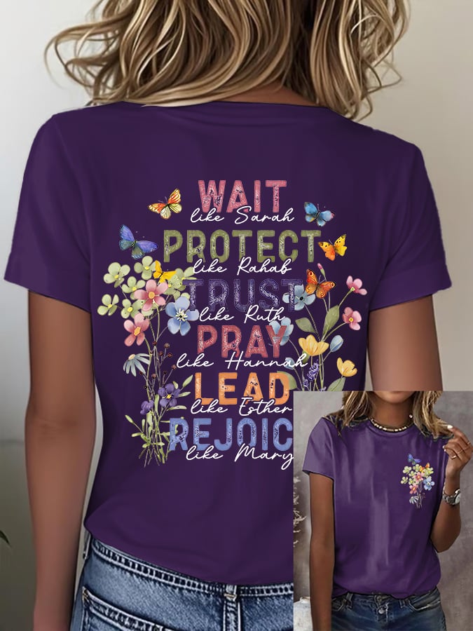 🔥Hot Sale Picks 🔥Women'S Casual Floral Faith Print Short Sleeve T-Shirt