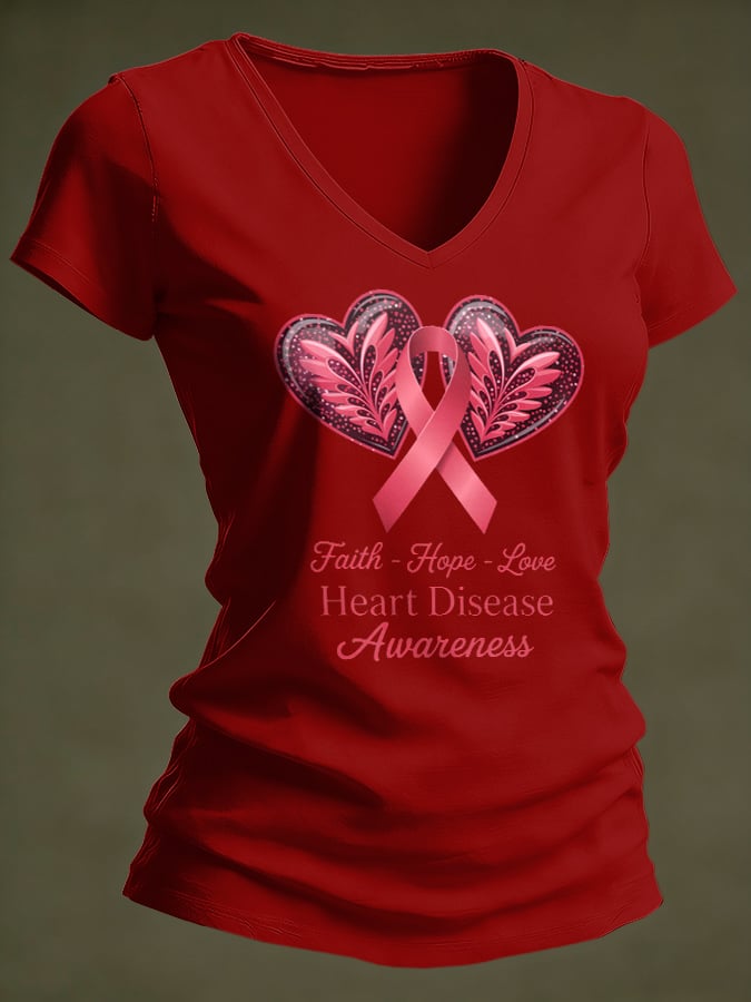 Women's Casual Heart Disease Awareness Printed Short-Sleeve T-Shirt
