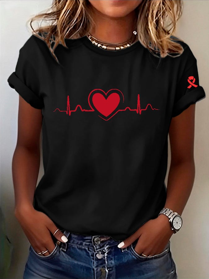Women's Heart Disease Awareness Print T-shirt