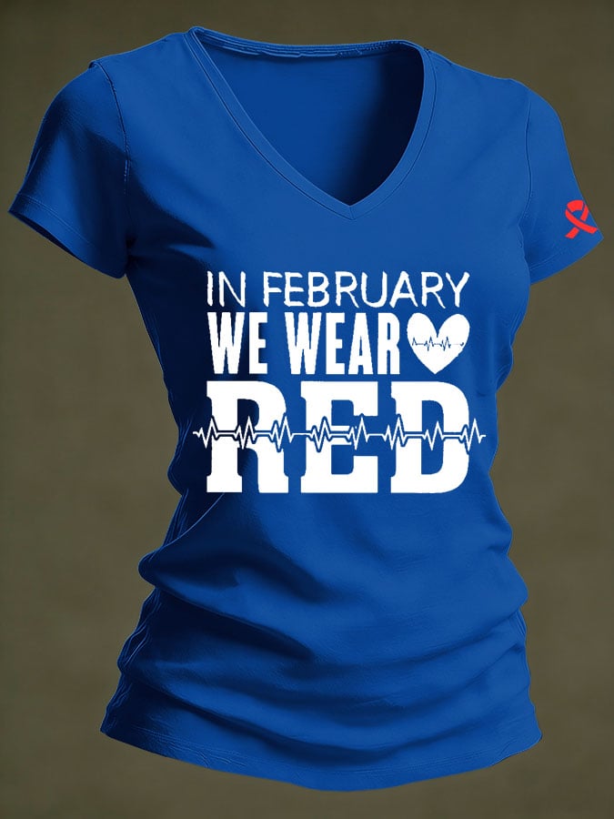 Women's Casual Heart Disease Awareness Printed Short-Sleeve T-Shirt