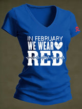 Women's Casual Heart Disease Awareness Printed Short-Sleeve T-Shirt