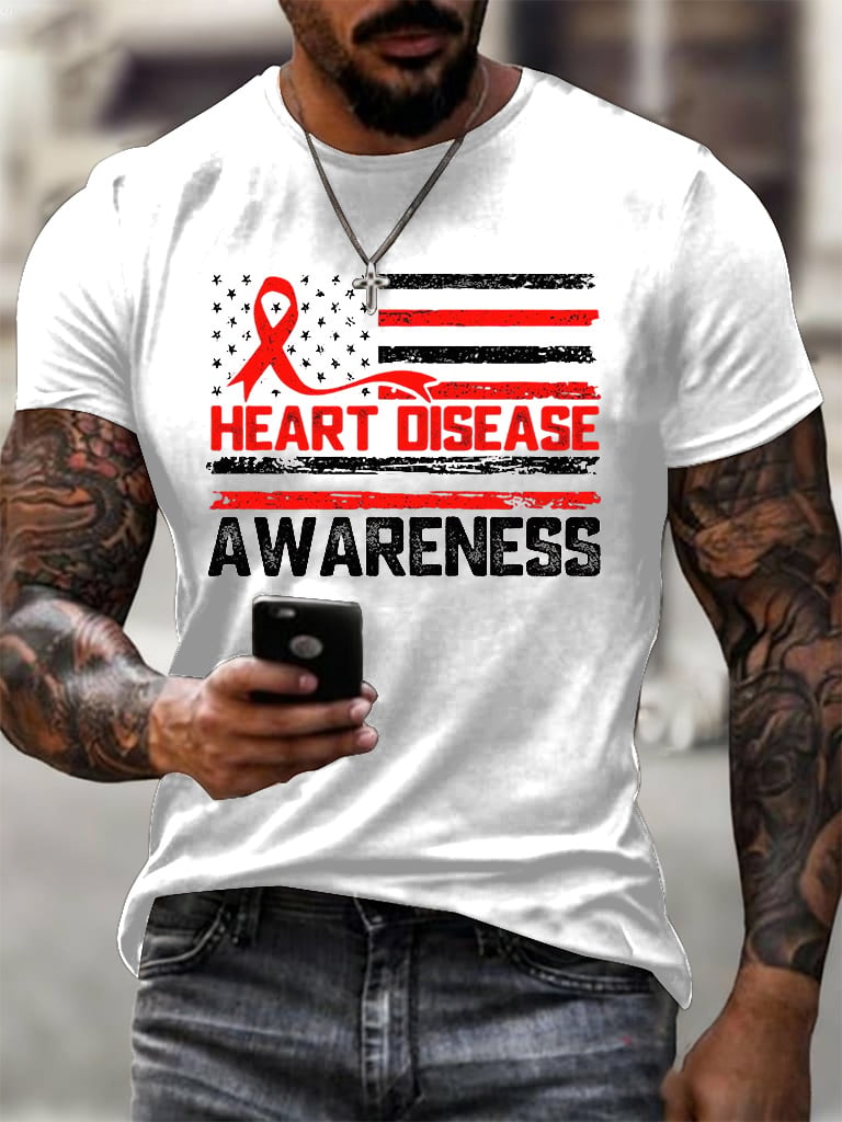 Men's casual heart disease awareness T-shirt