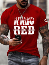 Men's Heart Disease Awareness Casual Printed T-shirt