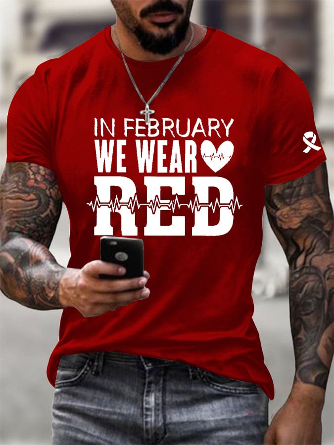 Men's Heart Disease Awareness Casual Printed T-shirt