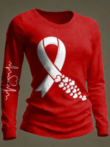 Women's Casual Heart Disease Awareness Print Long-Sleeve T-Shirt