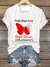 Women's Casual Heart Disease Awareness Printed Short-Sleeve T-Shirt