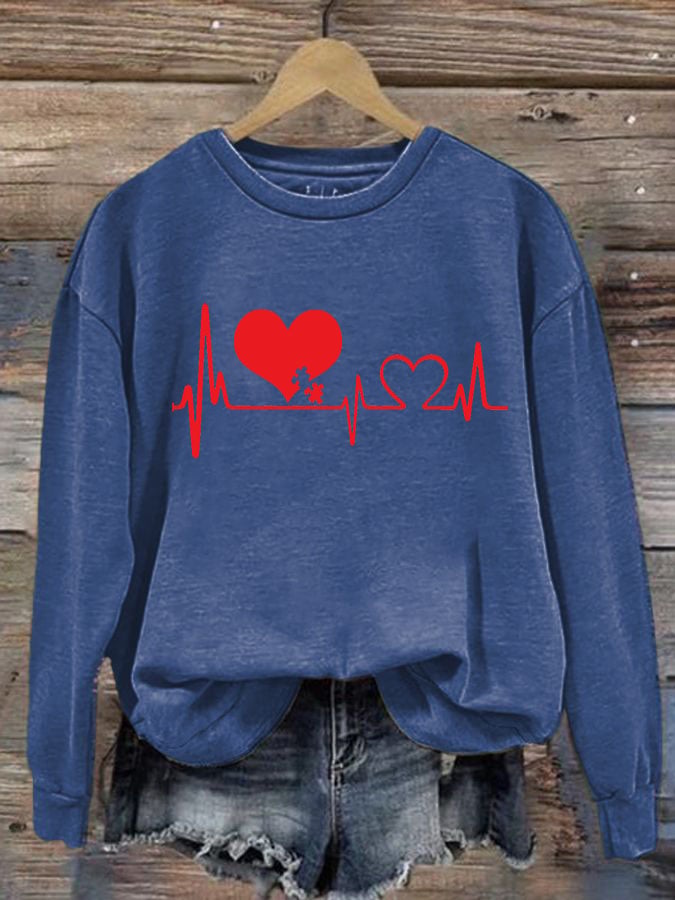 Women's Casual Heart Disease Awareness In February Wear Red Printed Long-Sleeve Sweatshirt
