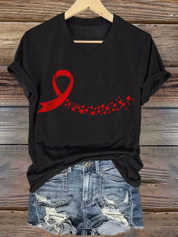 Women's Casual Heart Disease Awareness Printed Short-Sleeve T-Shirt