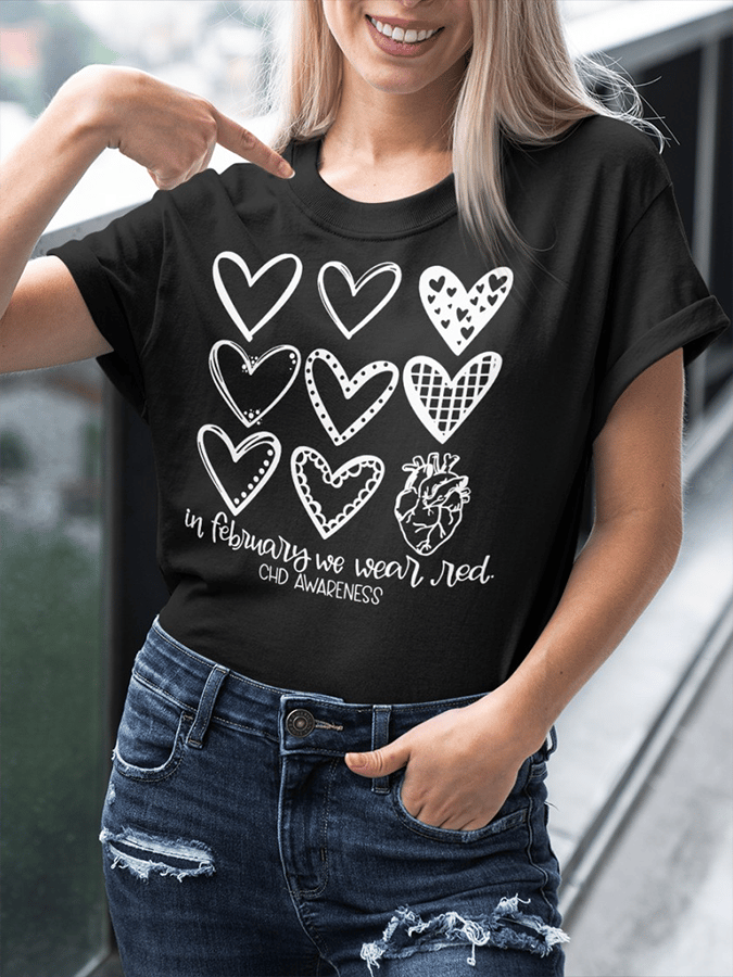 Women's Heart Disease Awareness Print T-shirt