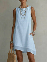 Women's Bateau Neck Sleeveless Diagonal Skirt Dress