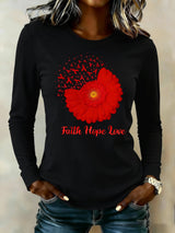 Women's casual long-sleeved T-shirt for heart disease awareness