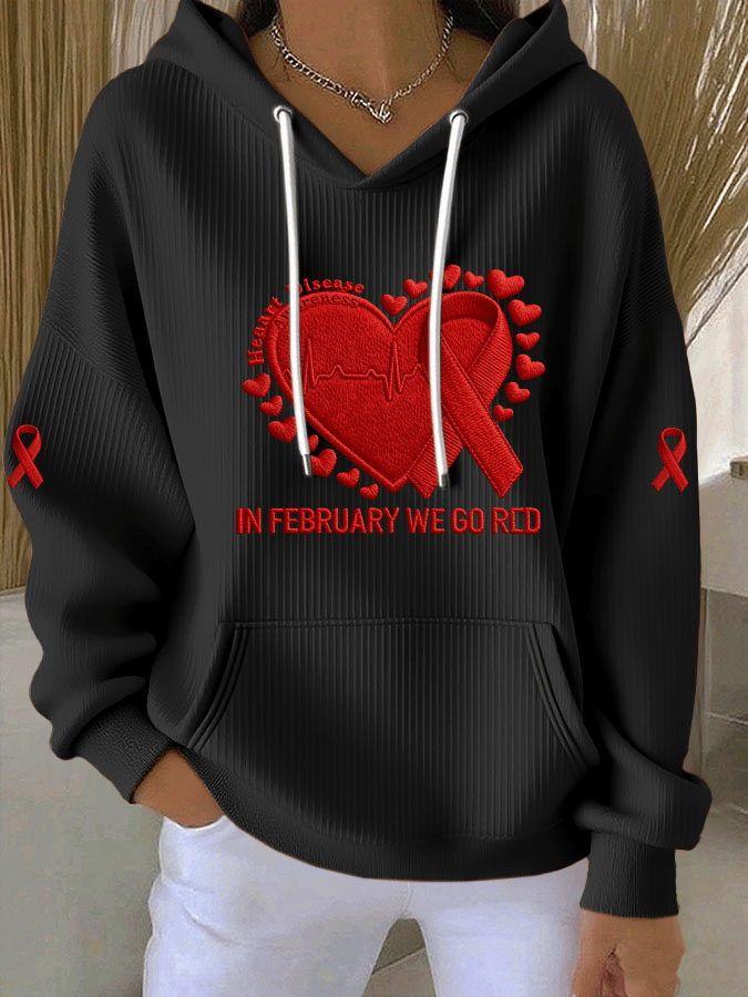 Women's Heart Disease Awareness Print Long-Sleeve Hooded Sweatshirt