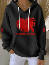 Women's Heart Disease Awareness Print Long-Sleeve Hooded Sweatshirt