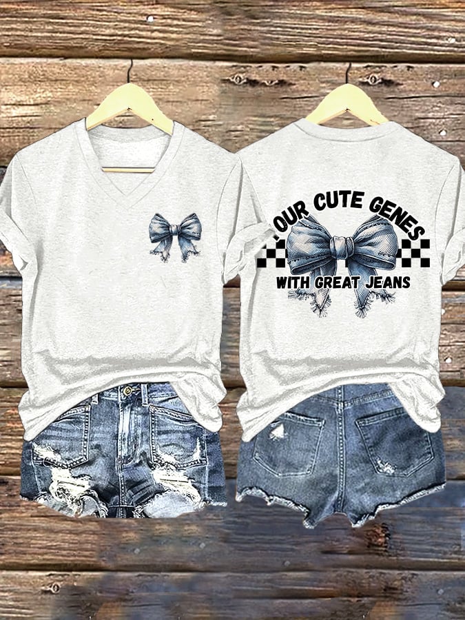 🔥Buy 3 Get 15% Off🔥V-Neck Retro Your Cute Genes With Great Jeans Print T-Shirt
