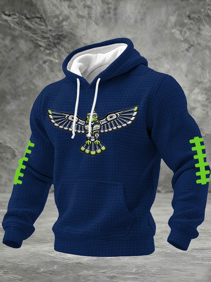 Men's Football Printed Plaid Fabric Hooded Sweatshirt