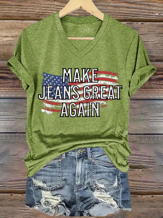 🔥Buy 3 Get 15% Off🔥V-Neck Retro Make Jeans Great Again Print T-Shirt