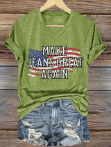 🔥Buy 3 Get 15% Off🔥V-Neck Retro Make Jeans Great Again Print T-Shirt