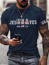 Men's Vintage USA Jesus Saves Printed Round Neck T-Shirt