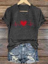 Women's Casual Heart Disease Awareness Printed Short-Sleeve T-Shirt