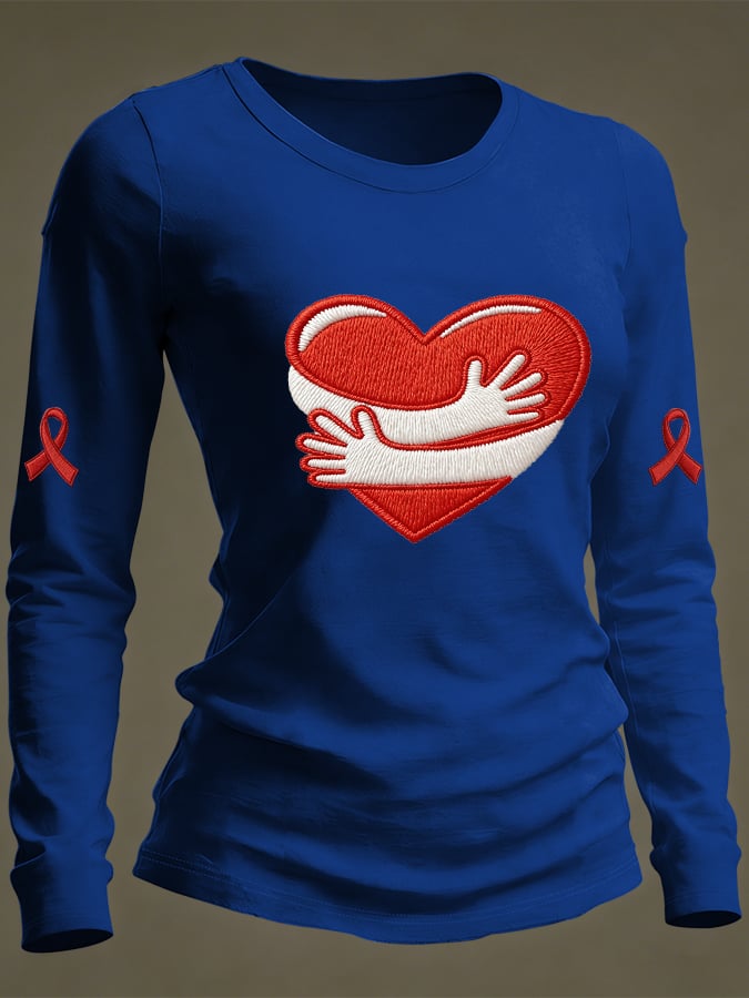 Women's Casual Heart Disease Awareness Print Long-Sleeve T-Shirt