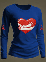 Women's Casual Heart Disease Awareness Print Long-Sleeve T-Shirt
