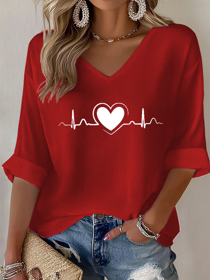 Women'S Casual Heart Disease Awareness Print Short-Sleeved T-Shirt