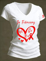 Women's Casual Heart Disease Awareness Printed Short-Sleeve T-Shirt