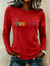 Women's casual long-sleeved T-shirt for heart disease awareness