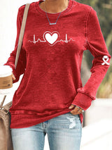 Women's Casual Heart Disease Awareness Printed Sweatshirt