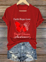 Women's Casual Heart Disease Awareness Printed Short-Sleeve T-Shirt