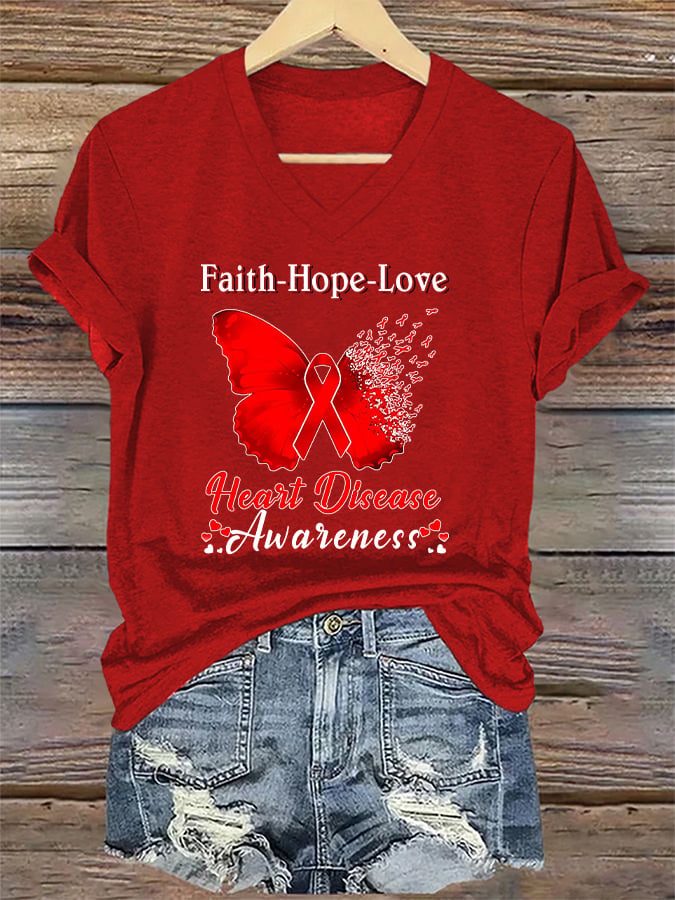 Women's Casual Heart Disease Awareness Printed Short-Sleeve T-Shirt