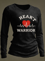 Women's Casual Heart Disease Awareness Print Long-Sleeve T-Shirt
