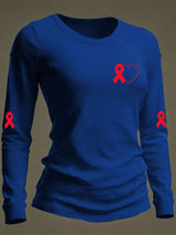 Women's Casual Heart Disease Awareness Print Long-Sleeve T-Shirt