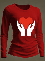 Women's Casual Heart Disease Awareness Print Long-Sleeve T-Shirt