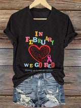 Women's Casual Heart Disease Awareness Printed Short-Sleeve T-Shirt
