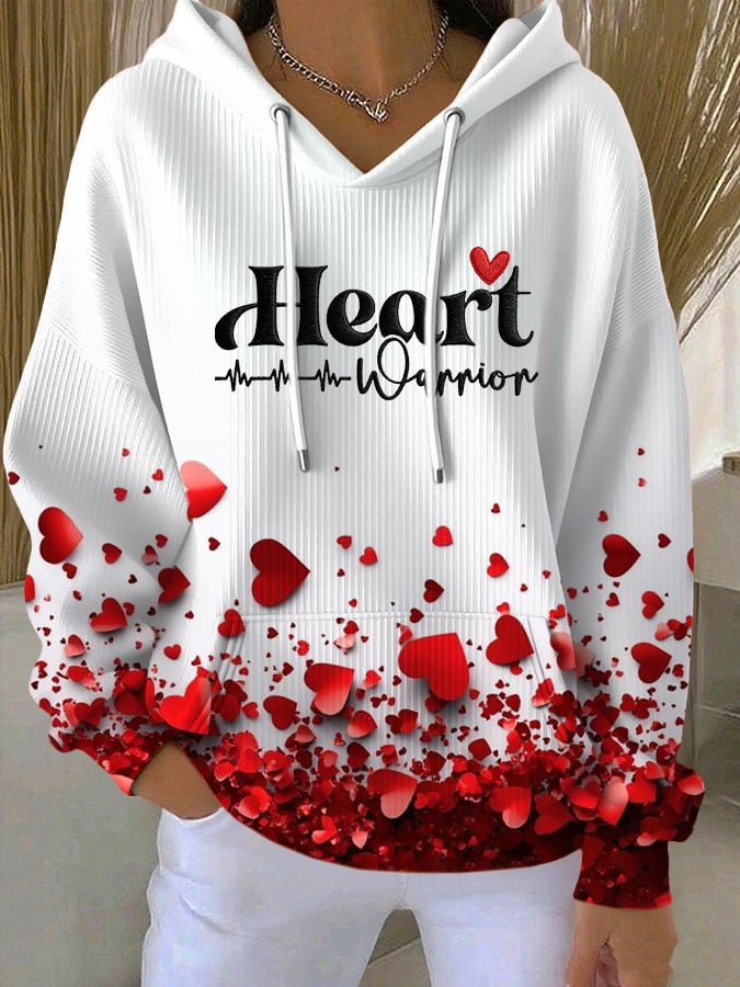 Women's Heart Disease Awareness Print Long-Sleeve Hooded Sweatshirt