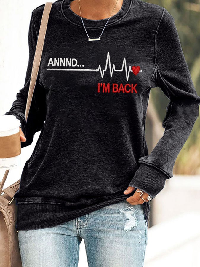 Women's Sweatshirt With Heart Disease Awareness Red Ribbon Print